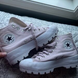 Sherpa Pink High Top Platform Converse- Womens 8